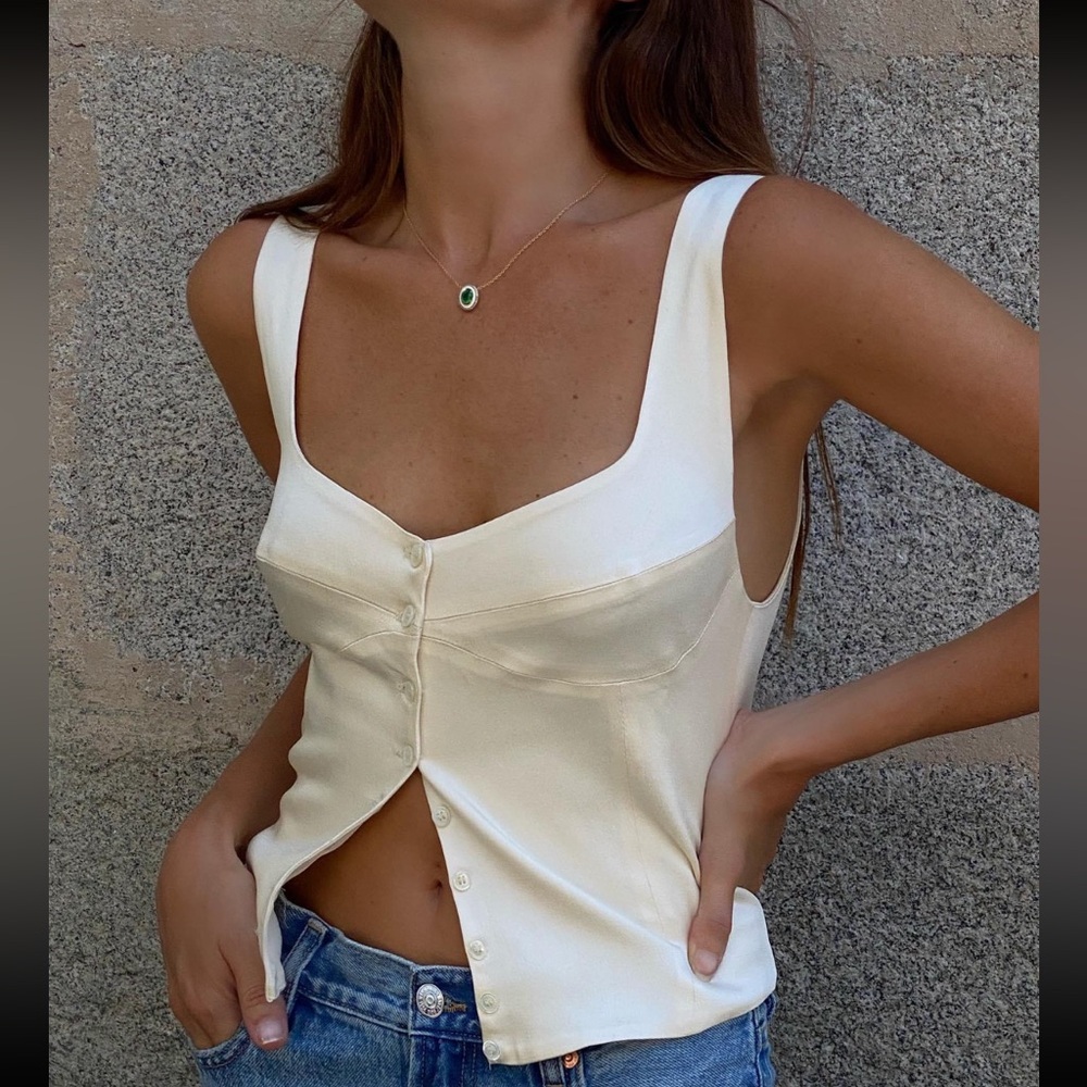 AMLUL Rebecca Pearl Top size 36 Ivory white